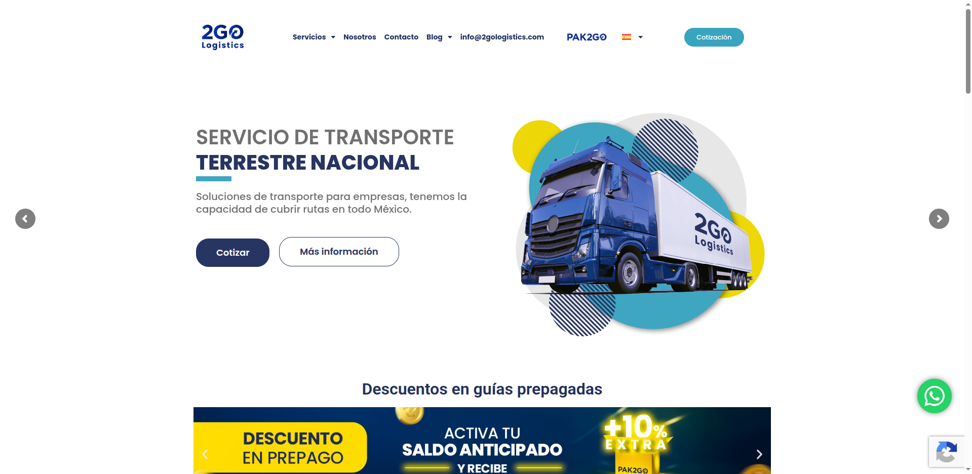 Pak2Go - Captura del sitio